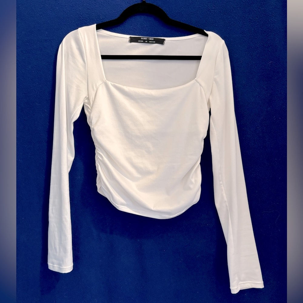 Silence + Noise square neck ruched long sleeve top - large